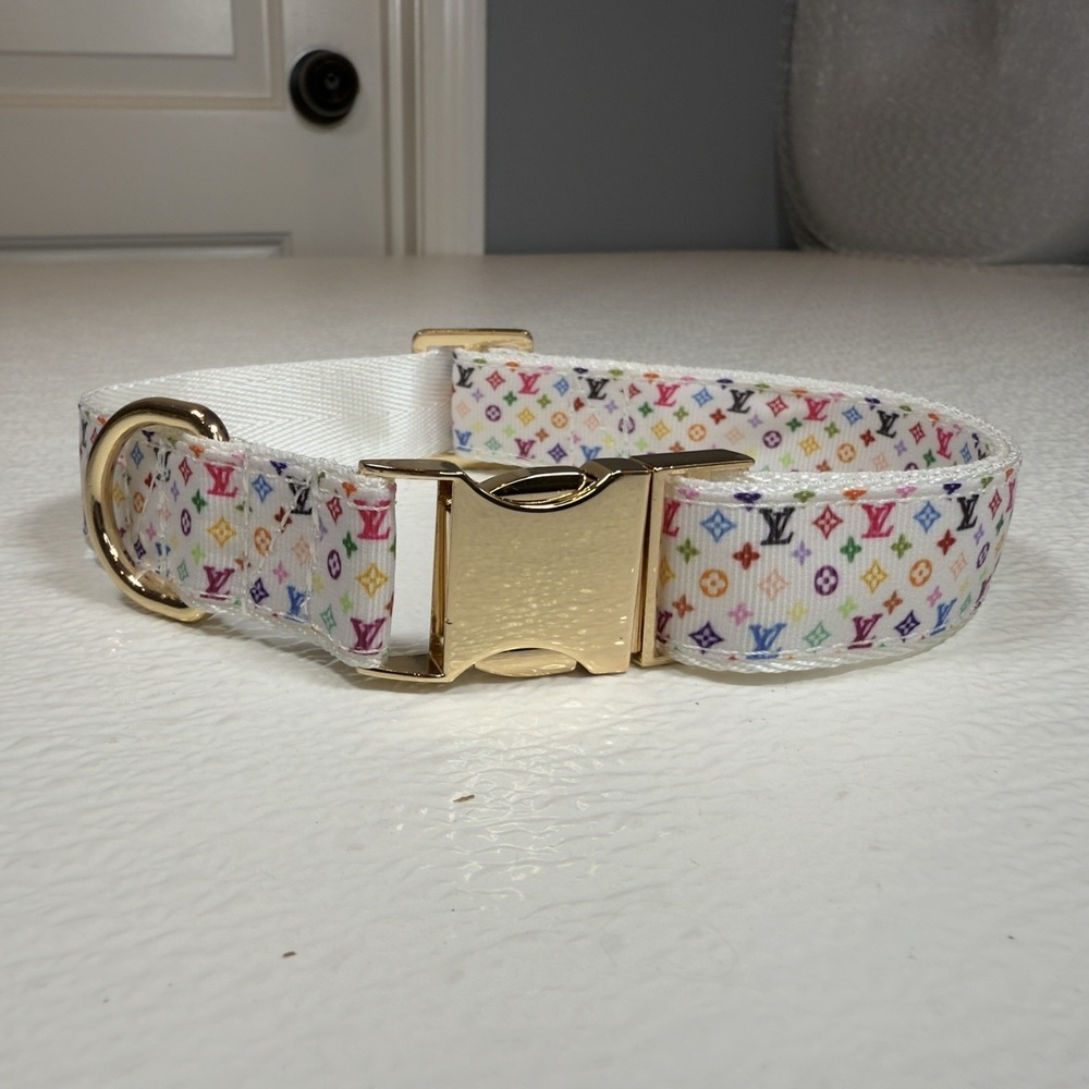 Luxury Dog Collar, Size L, Colorful, Gold Hardware, 1" Wide. - Picture 8 of 12